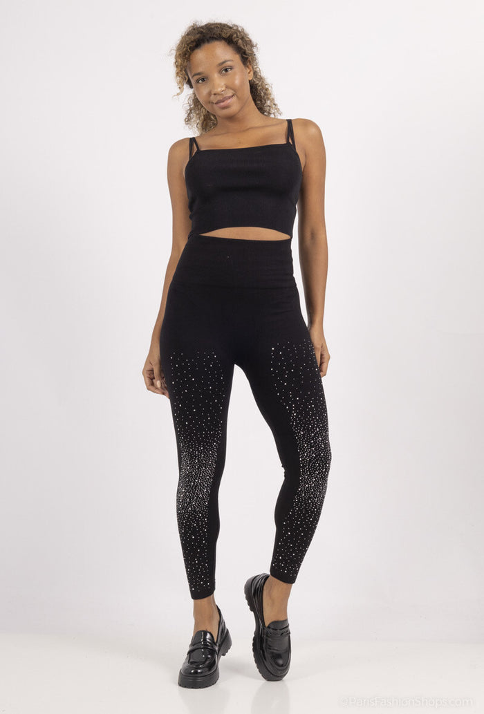 LX Moda Leggings strassi Musta