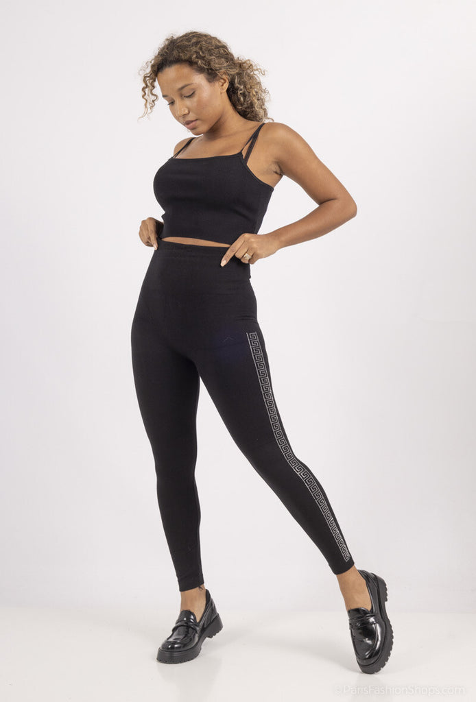 LX Moda Leggings strassi Musta